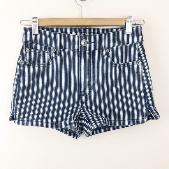 American Eagle Outfitters Pants - American Eagle next level stretch Engineer stripe hi rise shortie jean shorts 0